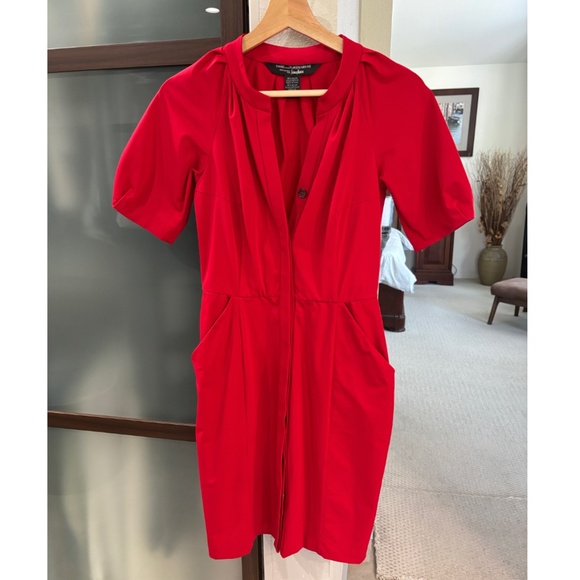 Diane Von Furstenberg Puff Sleeve Button-up Midi Dress - Red Size 2 - Picture 5 of 13